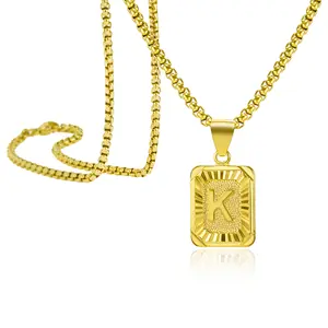 Для мужчин и женщин, классика, модное ювелирное изделие для использования с покрытием из золота в стиле "хип-хоп" Прямоугольник гравировкой 26 букв английского алфавита кулон ожерелье