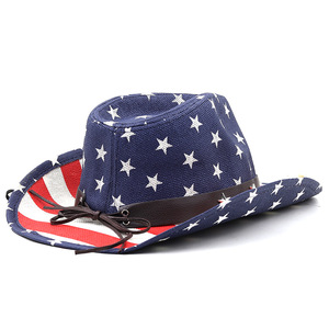 USA Cờ Cao Bồi Mũ Rơm Ngoài Trời Mặt Trời Bảo Vệ Phong Cách Phương Tây <span class=keywords><strong>Hat</strong></span> Cho Câu Cá Du Lịch Giản Dị Đi Xe Đạp Thể Thao Làm Bền Giấy - Product Image 3