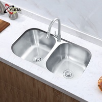 YUDA presse hydraulique finition brossée Durable sous le montage évier de cuisine à double cuvette en acier inoxydable 304 avec égouttoir