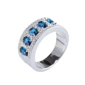 Индивидуальные Оптовые 925 стерлингового серебра синий сапфир модные ювелирные изделия инкрустированные циркон кольцо для женщин