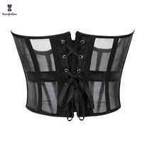 Nouveauté 2023 : Bustier sans bonnets à fermeture éclair avant et lacets, en maille transparente, style corset court pour femme – Idéal pour l'été