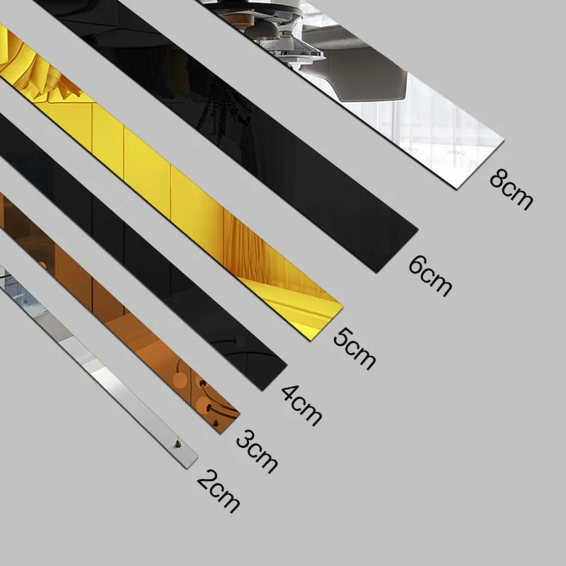 Modern DIY 3D ayna duvar çıkartmaları ev dekorasyon özel şerit düz renk çıkarılabilir ev sanat dekoru akrilik duvar çıkartmaları