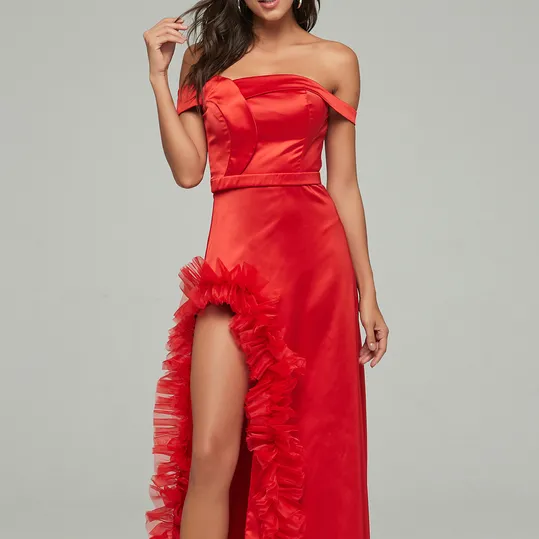 ED2122 Đầm Maxi Màu Đỏ Đầm Dự Tiệc Tối ĐẦM CƯỚI Satin Thanh Lịch Chất Lượng Cao