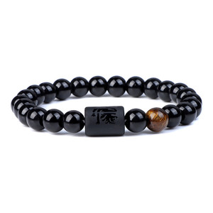 Bracciale con ciondoli dei 12 segni zodiacali, perline di vetro nero, bracciale elastico con occhio di tigre naturale per gioielli da <span class=keywords><strong>uomo</strong></span> - Product Image 5