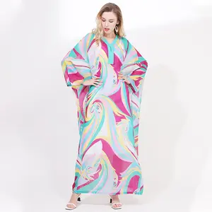 Custom free size printed silk kaftan dress silk printed maxi dress
