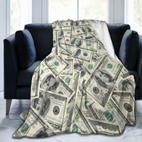 FF6243 Plaid d'hiver doux en peluche imprimé dollars, décoration intérieure, cadeau, pour lit, canapé, en flanelle, motif argent