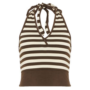Nuevo Top Corto de Punto para Mujer, Estilo Y2K Vintage, Color Marrón a Rayas, Cuello Halter, Corte Ajustado, Transpirable, Venta al Por Mayor - Product Image 6