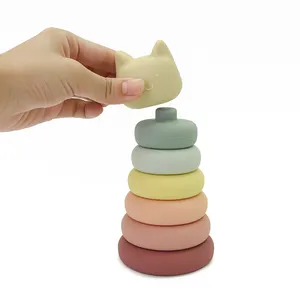 Brinquedo de empilhamento de silicone em forma de urso para educação infantil de marca de silicone de qualidade alimentar por atacado