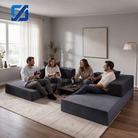 Canapé modulaire convertible carré moderne 2 places, capitonné, rembourré en éponge, pliable, pour appartement et villa, en velours côtelé