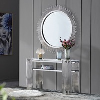 Nouvelle Arrivée Table Console Elliptique Dorée en Gros de Chine, Table d'Entrée avec Plateau en Marbre et Piétement en Acier Inoxydable