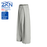 Pantalon de jogging décontracté gris style rétro américain - Nouveau style automne ample à jambe large effet drapé pour danse jazz 100% coton haute qualité