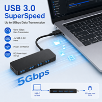Hub USB-C 5 en 1 con 4 puertos USB 3.0 de 5 Gbps, 5V/4A, alimentación por Micro USB, carcasa de ABS, adaptador portátil para portátiles, en stock.