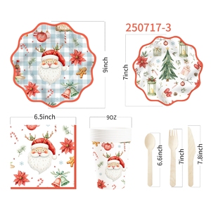 DAMAI New Christmas Party Tableware Set Include 7' and 9' Inch Wavy Paper Plate Paper Cup Napkin for Merry Christmas Party - Product Image 6