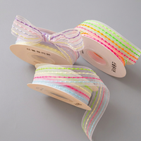 Ruban en organza à pois verticaux arc-en-ciel de 2,5 cm en gros pour nœuds de cheveux DIY et garnitures de vêtements pour filles, 10/100 yards par rouleau