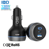 Pengisi Daya Mobil 3 in 1 Metal PD 130W PPS 100W QC 30W USB Tipe C dengan Lampu LED untuk Pengisian Cepat Laptop, Ponsel, dan Mobil untuk Iphone15 Android