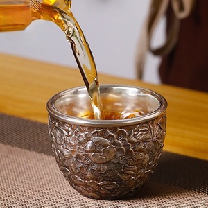 Tasse à thé en céramique ronde plaquée argent, gaufrée, style Kung Fu, rétro, tasse individuelle pour le thé de l'après-midi, origine Dehua - Product Image 3