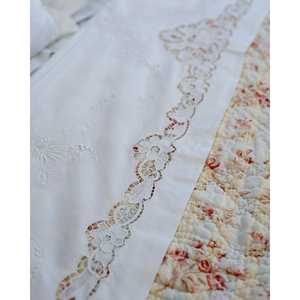 Pietrochianese Burano Lace Insert Linen Blend Double <b>Bed</b> <b>Sheet</b> Set 6-Piece Flat Fitted Striped <b>3</b>-Piece <b>4</b>-Piece Variants - Product Image 1
