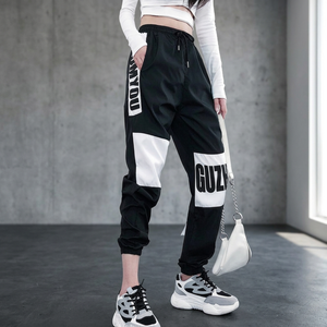<b>Women's</b> High Quality 100% Cotton Anti-Wrinkle Black <b>White</b> MSWJW30 <b>Jogger</b> Cargo Pants Lace Decoration Pleated Front Custom Logo - Product Image 3