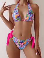 Bikini deux pièces sexy à fleurs en métal personnalisé par le fabricant, maillot de bain triangle à bretelles, maillot de bain pour femmes avec lien latéral