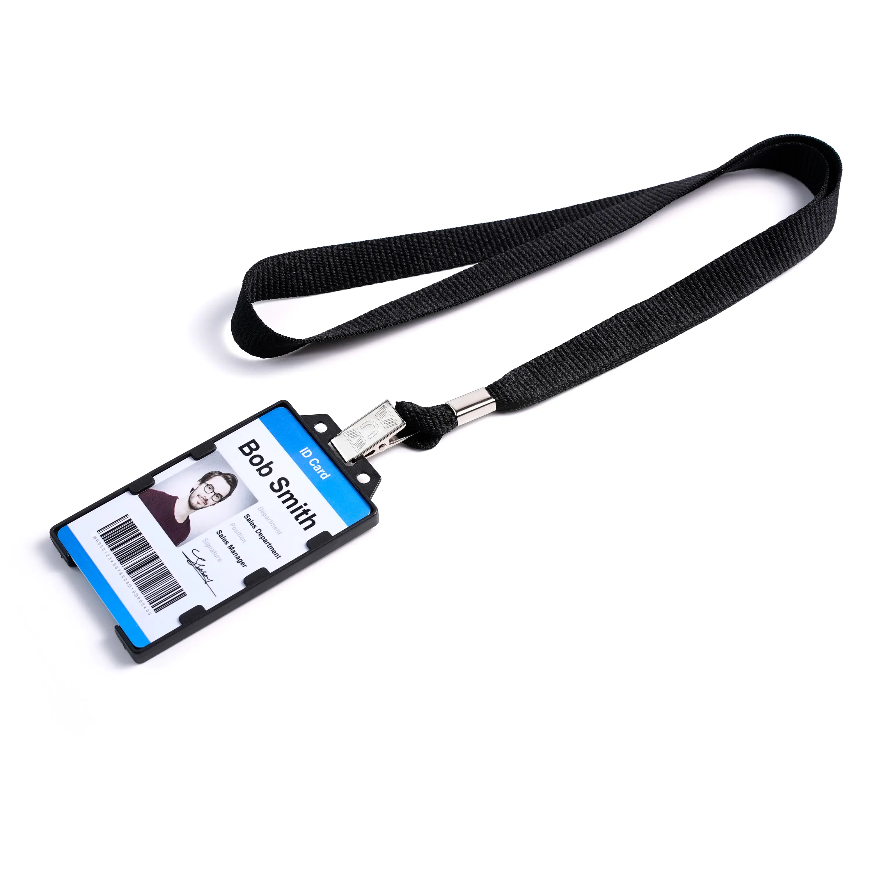 불독 클립 및 금속 압착 마감 16mm (5.8) 플랫 리브 폴리에스터 ID 카드 배지 끈