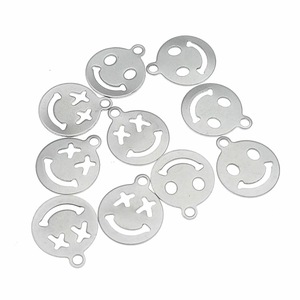 Dijes de acero inoxidable con cara sonriente para hacer joyas, accesorios DIY, pequeños colgantes, etiquetas redondas de color plateado - Product Image 5
