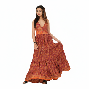 Vestido largo bohemio informal para mujer, vestido floral largo ligero para vacaciones y uso diario disponible a bajo precio - Product Image 1