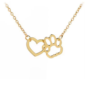 Gemnel Hollow Heart und Paw Halsketten Pet Footprint Niedliche Tier Hund Katze Anhänger Halskette für Frauen Mädchen Schmuck - Product Image 1