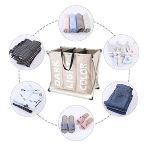 3 Sections Laundry Hampers X-Frame Basket with Aluminum Frame Durable Sorter Foldable Dirty Clothes Bag for Bathroom Bedroom - Product Image 1