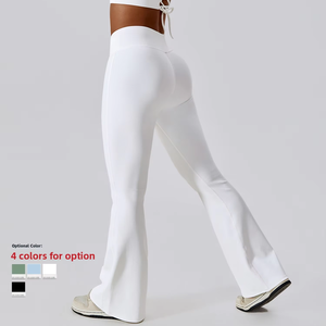 Pantalones de <span class=keywords><strong>yoga</strong></span> acampanados de cintura alta cruzada <span class=keywords><strong>para</strong></span> mujer, deportivos, de pierna ancha, casuales, <span class=keywords><strong>para</strong></span> danza, fitness, con efecto levantacola y control de abdomen, de longitud completa - Product Image 3