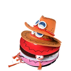 Miễn Phí Mẫu Người Đàn Ông Người Phụ Nữ PU Luffy Phim Hoạt Hình Vui Hats Anime Cosplay Trường Dress up Đảng Ngư Dân Luffy Hat Với Biểu Tượng Tùy Chỉnh