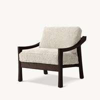 Fauteuil en bois de chêne japonais Wabi-sabi de qualité supérieure, confortable, avec tissu texturé blanc cassé, chaise d'appoint, structure en bois massif, canapé simple pour hôtel