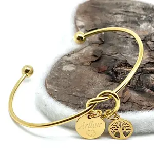 New Trend Personalized Tree Of Life Knot Bangle Custom Bracelets Logo Pendants 18k Gold Stainless Steel Cuff Bracelet Jewelry