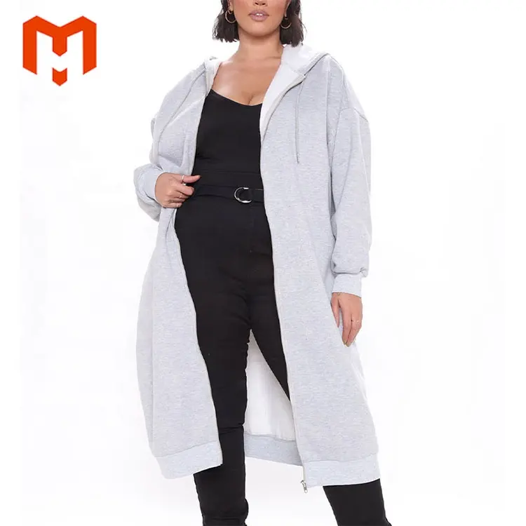 Hot Selling Cotton Blend Fleece Fabric Zipper Closure Extreme Long Oversized Hoodie Womens Hoodie Coat Hoodie Dress