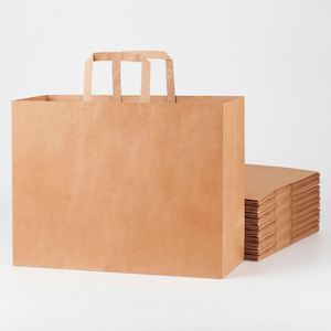 Bolsas de Compra de Papel Kraft Marrón Resistentes a la Humedad, Impresas Personalizadas, con Asa Plana - Product Image 1