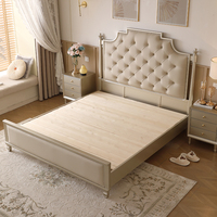 Lit double de style américain moderne et luxueux de 1,8 m en bois massif avec dossier en cuir souple, lit français haut de gamme pour chambre principale