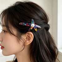 Barrette à cheveux FANXING en acétate en forme d'étoile, grande pince à ressort avec fausses perles, accessoires capillaires à motifs variés, logo personnalisé