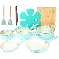 Ensemble de casseroles en céramique antiadhésive double couche écologique de haute qualité avec couvercle en verre trempé et fond en acier inoxydable doux au toucher