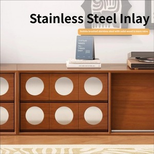 Meuble TV et armoire de rangement vintage en bois de style mi-siècle, monobloc, pour salon et hôtel - Product Image 3