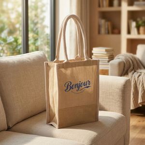 Bolsas de Yute Natural Pequeñas y Elegantes con Borde de Dos Colores, Resistentes, para Despedidas de Soltero, Iglesia, Negocios, Regalos - Product Image 1