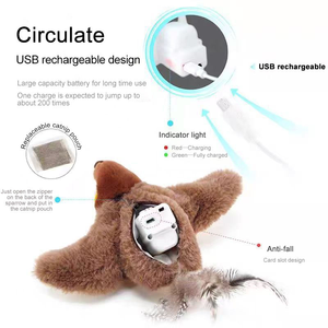 Juguete de gato con forma de pájaro de peluche realista con chirrido y tweet desmontable <span class=keywords><strong>Catnip</strong></span> Touch activado reemplazo interactivo juguete de movimiento para mascotas - Product Image 6