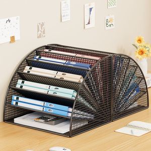 Organizador de archivos de escritorio para oficina, estante de almacenamiento de documentos de malla metálica de varios niveles para papelería y libros - Product Image 1