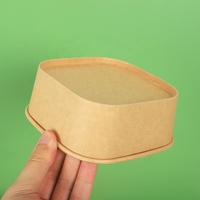 Emballage alimentaire biodégradable, jetable, réutilisable, en papier kraft, carré, pour salade, à emporter, avec couvercle