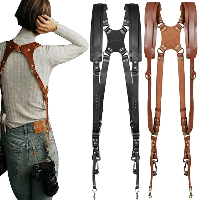 Luxury Genuine Leather Camera Strap Chest Hiking Travel Photographer Harness Double Shoulder Adjustable Camera Accessories
