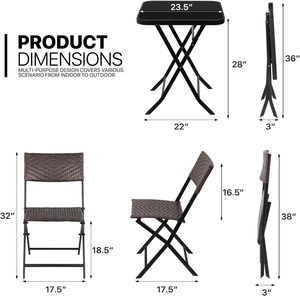 Commercio all'ingrosso all'aperto giardino giardino patio caffè rattan portatile in <span class=keywords><strong>plastica</strong></span> marrone pieghevole tavolo e sedia set - Product Image 5