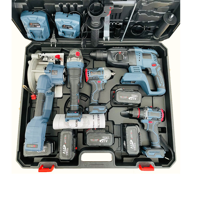 5-Piece Set OEM Customizable Electric Rechargeable Tools Circular Saw Impact Drill DIY Industrial Use Wholesale Battery-Powered