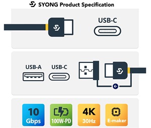 SYONG Hybrid 2-in-1 Cable <span class=keywords><strong>USB</strong></span> <span class=keywords><strong>C</strong></span> de 10Gbps para Lenovo, con cable de 1m, 3,0, con cable de 2 en 1, para Lenovo, - Product Image 6