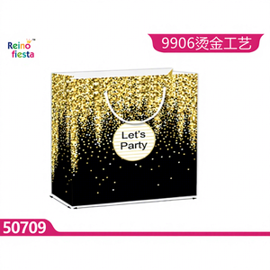 ถุงของขวัญงานเลี้ยงสีดำลายทองหรูหรา สำหรับงานเฉลิมฉลองและกิจกรรมต่างๆ อุปกรณ์จัดงานปาร์ตี้สีทอง รุ่น Peiyong 50709 - Product Image 1