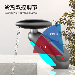 Jboyun Basin Faucet Gun Gray Ceramic Valve Core Pull Out <b>Spray</b> With Ambient Light Deck <b>Mounted</b> Single Hole - Product Image 3