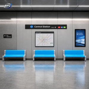 ML Outdoor Indoor FRP Subway Waiting Chair Blue Modern Patio <b>Bench</b> Durable Contemporary Design for Park Transit Use - Product Image 5