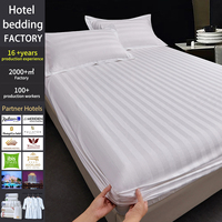 Parure de Lit Hôtelière Haute Qualité en Gros, Housse de Couette Blanche 300TC, Drap Housse et Taies d'Oreiller Rayures 3cm, 100% Coton